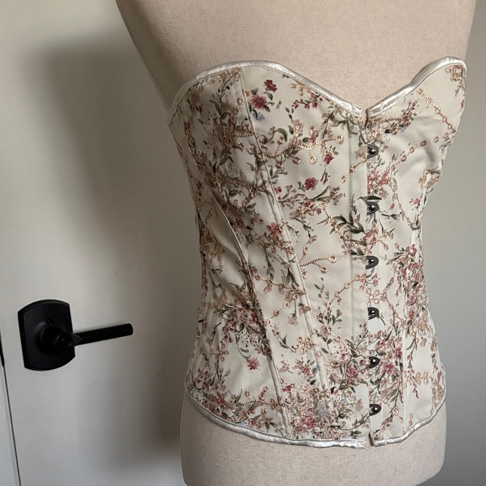 Ivory Floral Strapless Corset Bodysuit